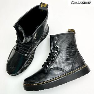 Dr. Martens Zavala Combat Boots Black Reptile Embossed Men's US 7 Women's US 8